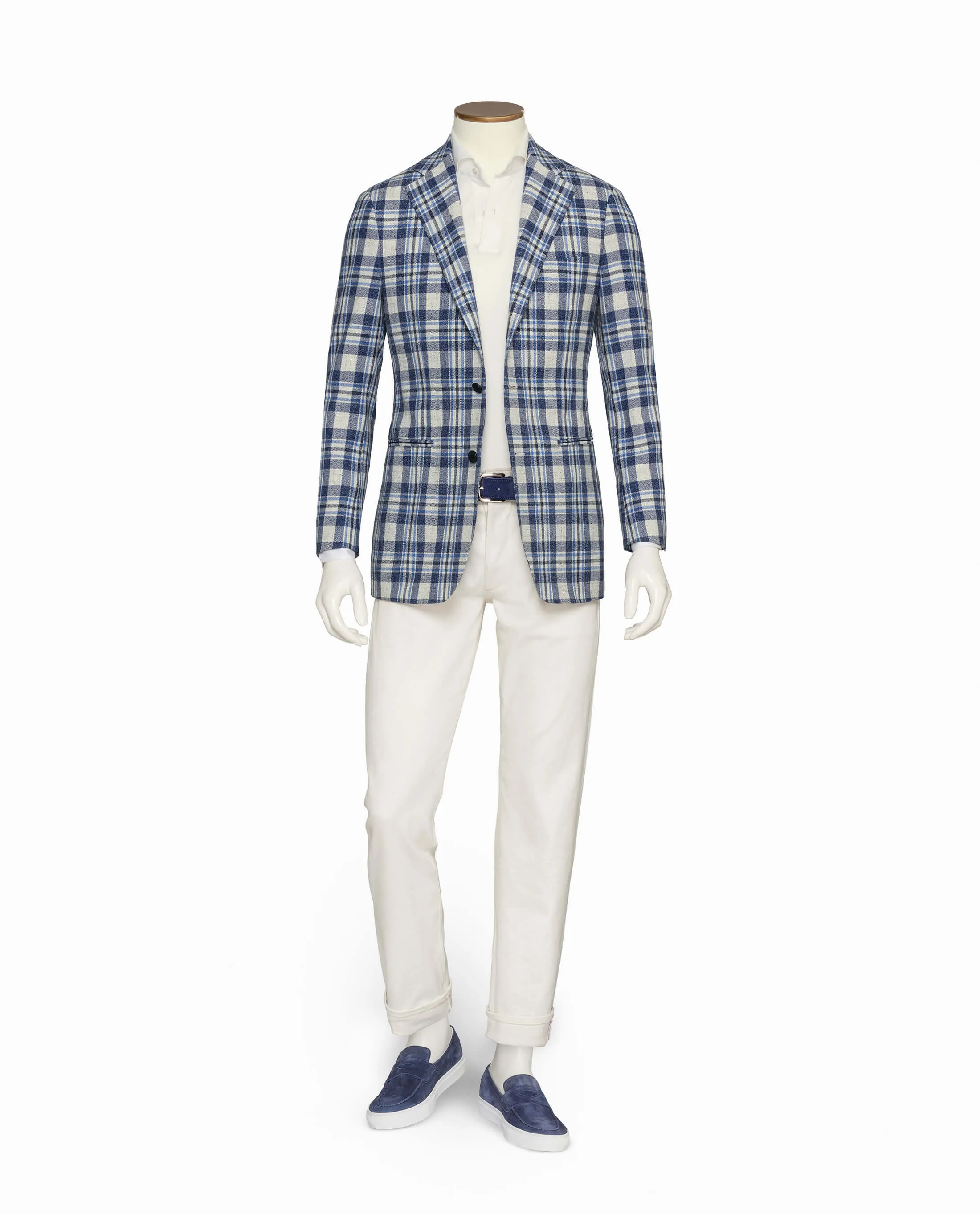 Angelico Mixed Blue and Ivory Cotton-Wool Blend Bold Check