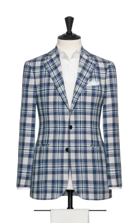 Angelico Mixed Blue and Ivory Cotton-Wool Blend Bold Check