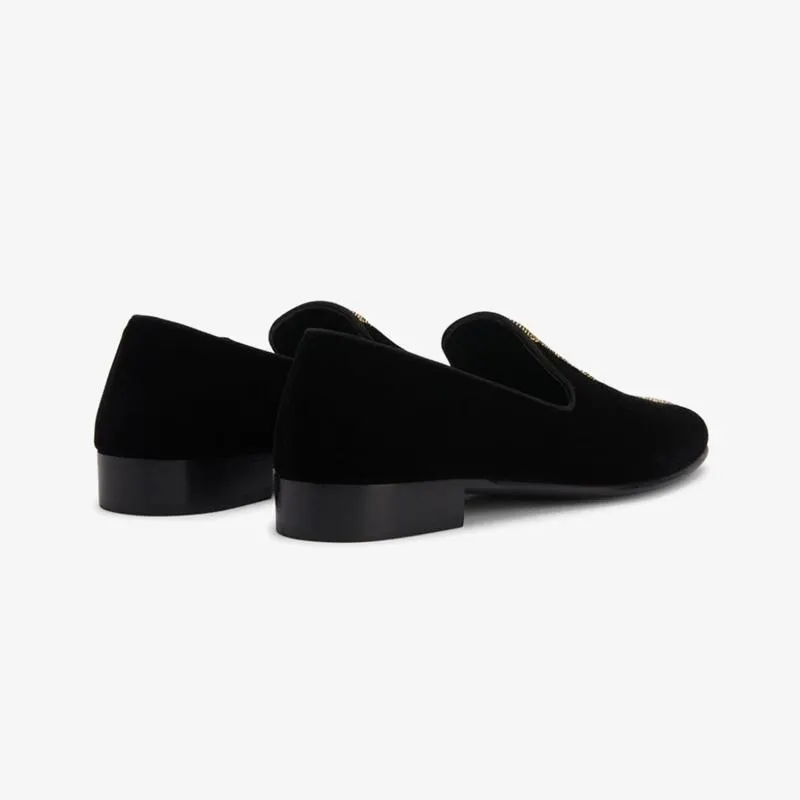 Black & Gold Velvet Tuxedo Diamond Loafers