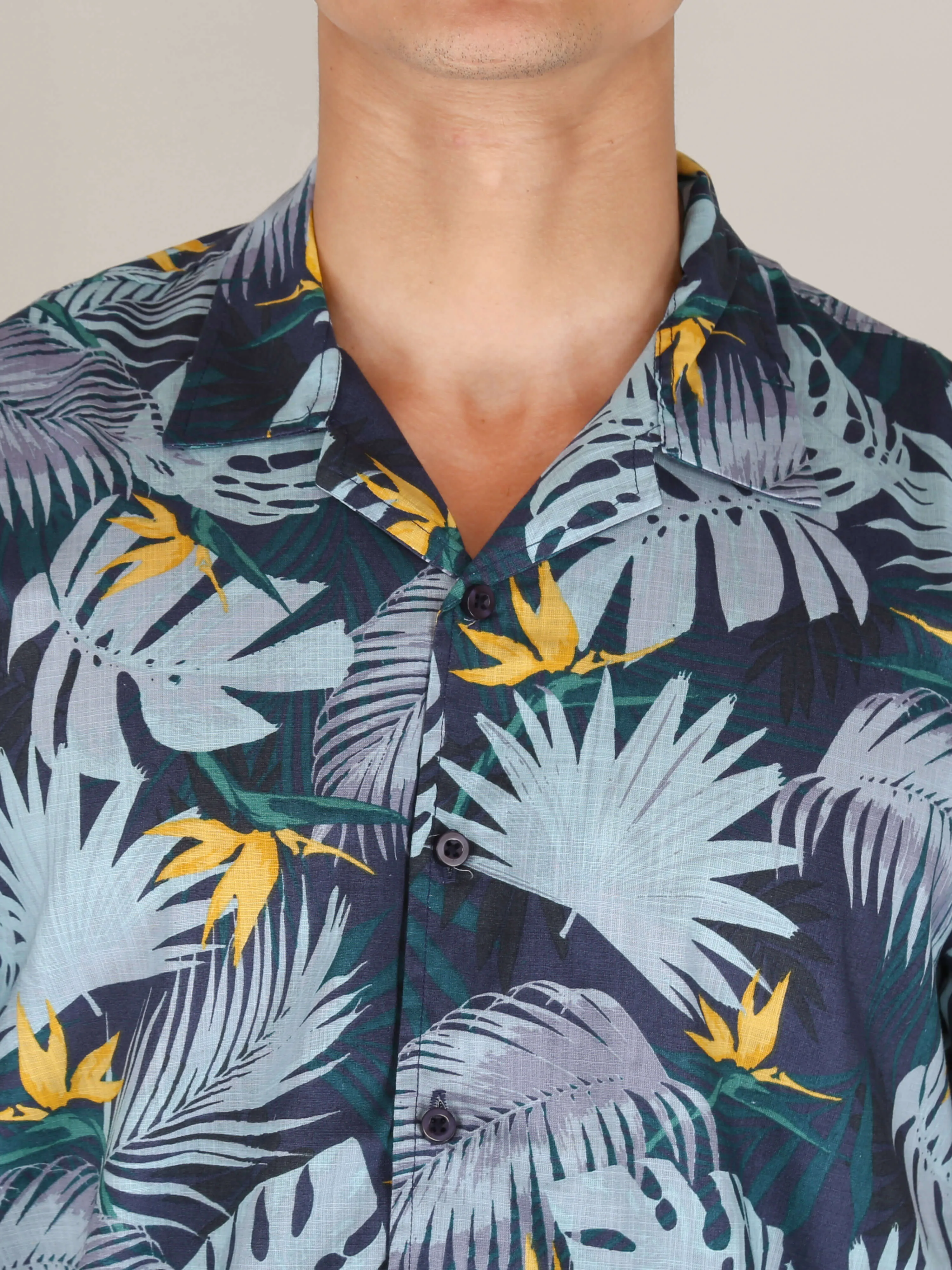 Blue Leaf Printed Pure Cotton Shirts for Men