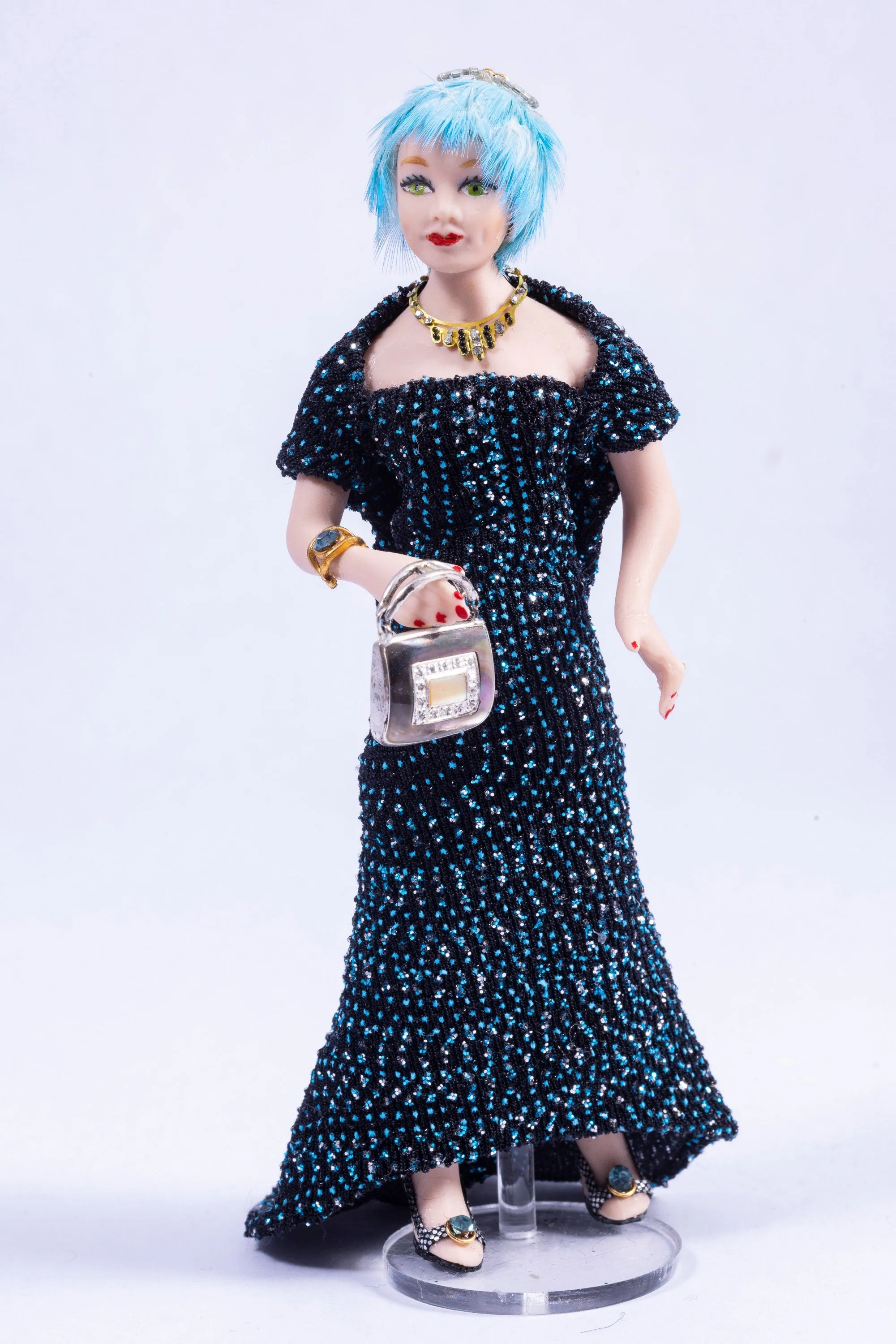 Dollhouse Miniatures ~ 1920's - 30's Wonderful Blue Hair Porcelain Doll