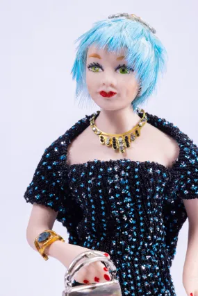 Dollhouse Miniatures ~ 1920's - 30's Wonderful Blue Hair Porcelain Doll