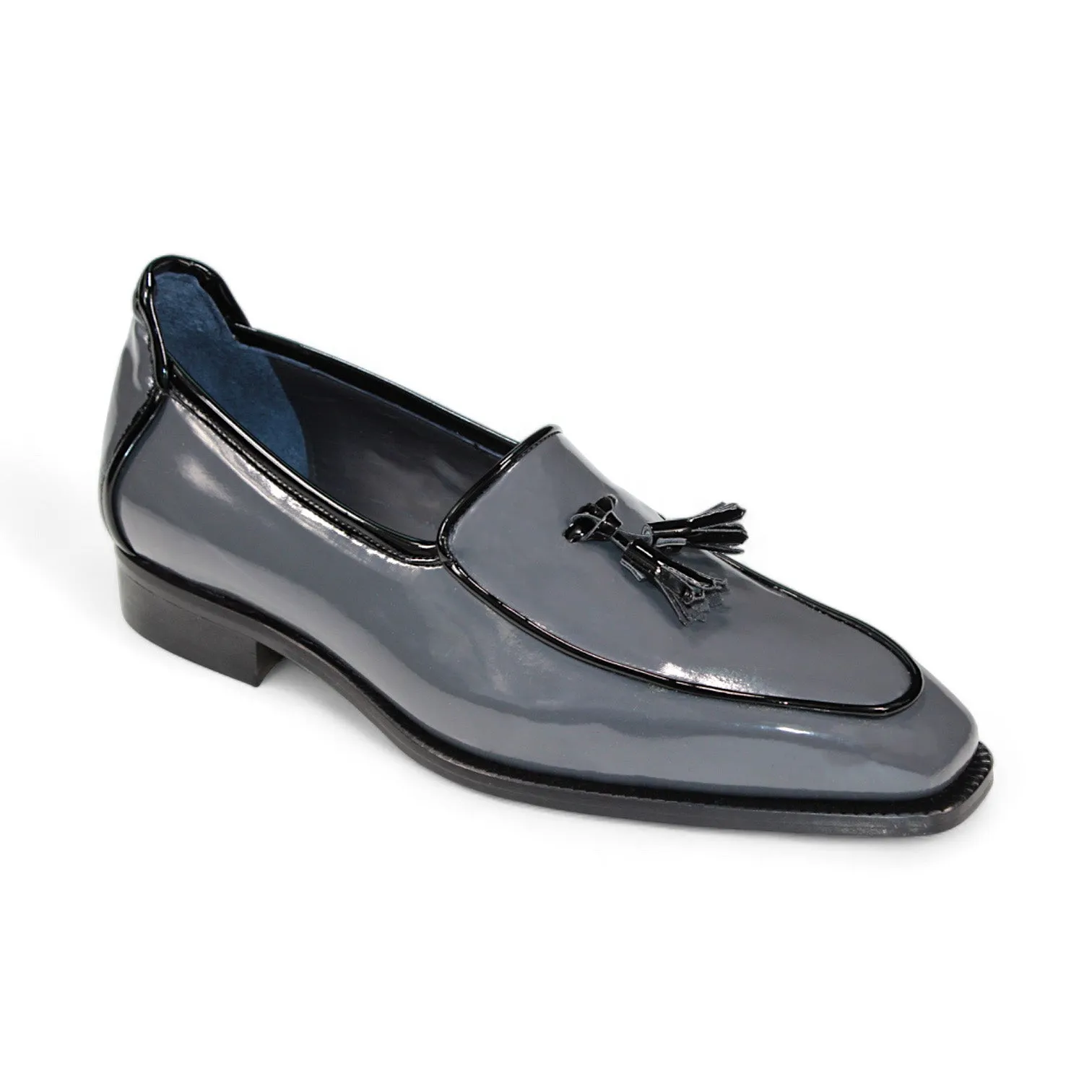 Duca Fano Men's Shoes Grey/Black Patent Leather-Velvet, Leather Lining Formal Loafers (D1141)