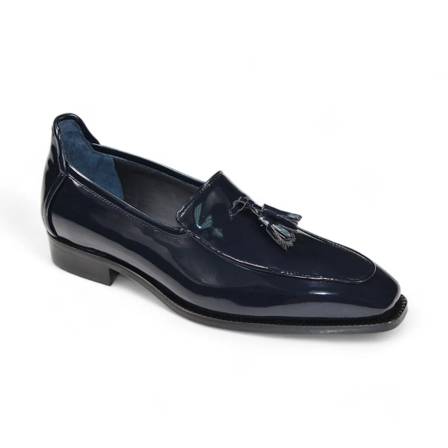 Duca Fano Men's Shoes Navy Patent Leather-Velvet, Leather Lining Formal Loafers (D1139)