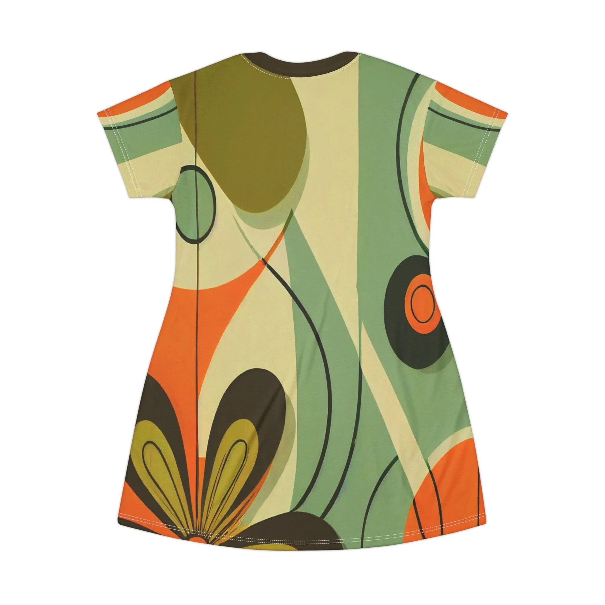 Groovy 60s, 70s MCM Retro Hippie Flower Power T-Shirt Dress, Mid Century Modern Hipster Boho Party Dress - 130182223