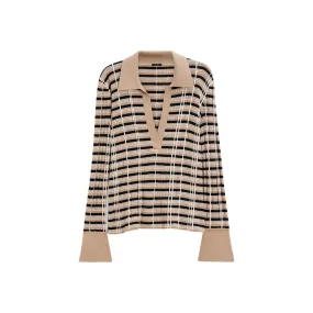 JOSEPH CHECK WOOL & SILK POLO TOP