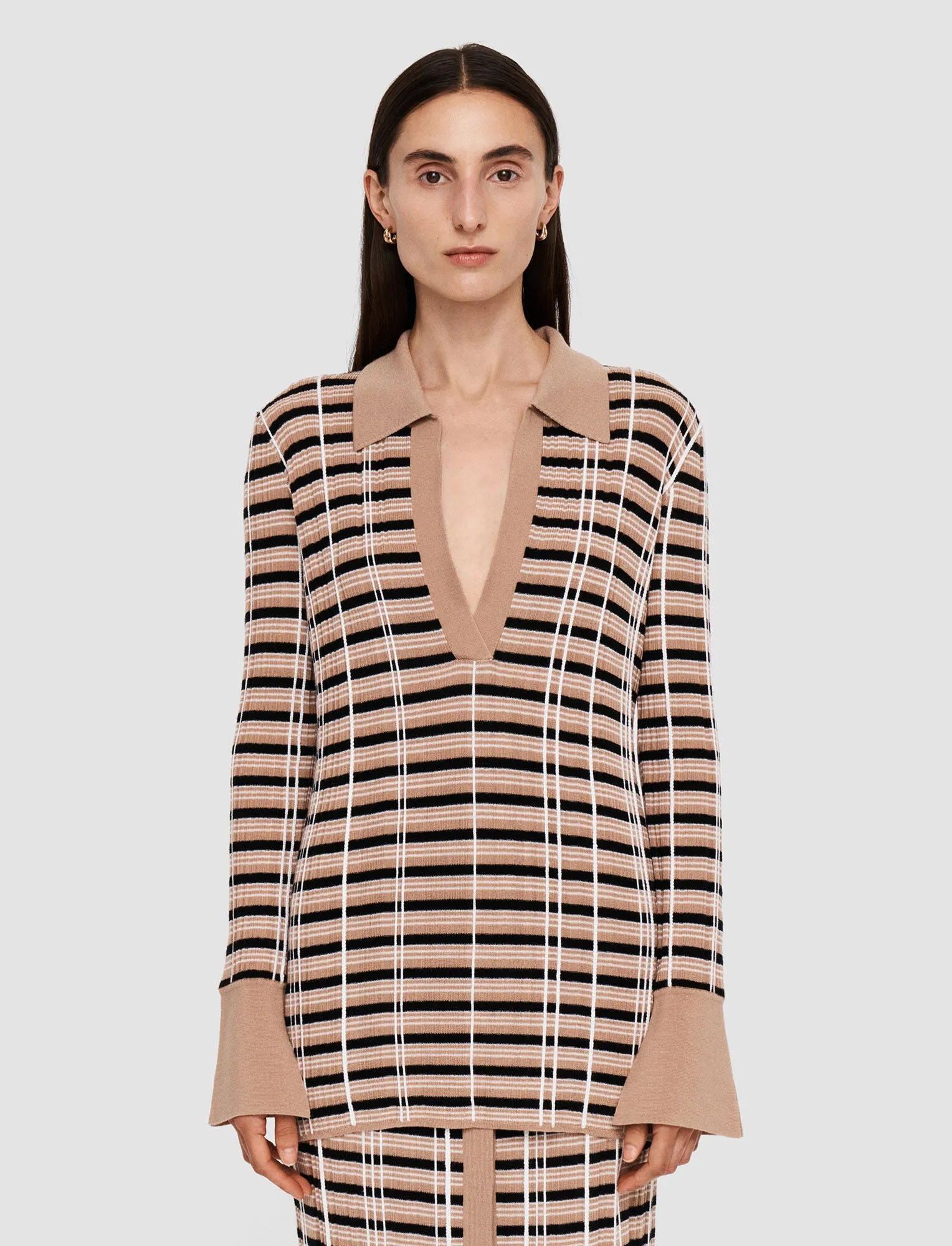 JOSEPH CHECK WOOL & SILK POLO TOP