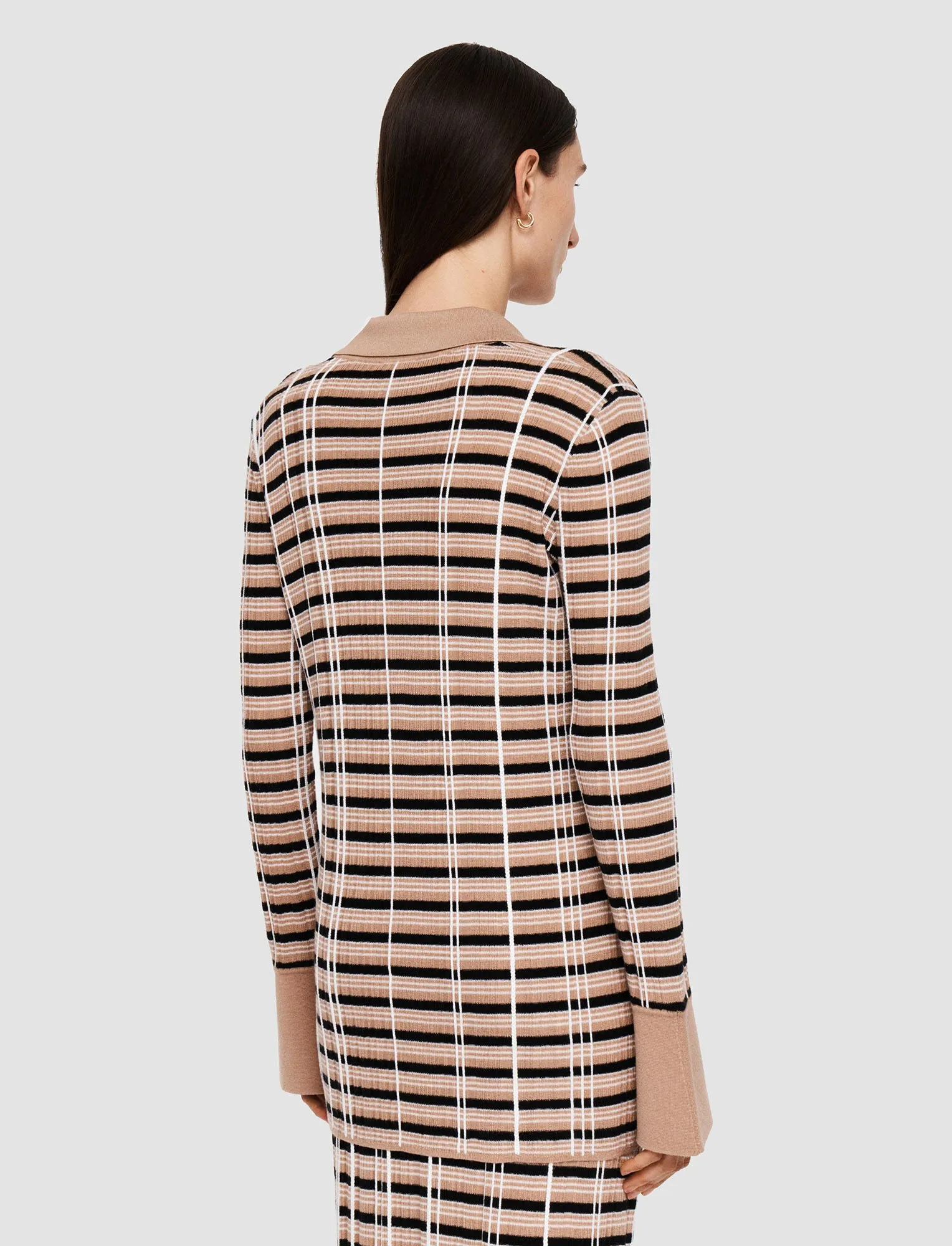 JOSEPH CHECK WOOL & SILK POLO TOP