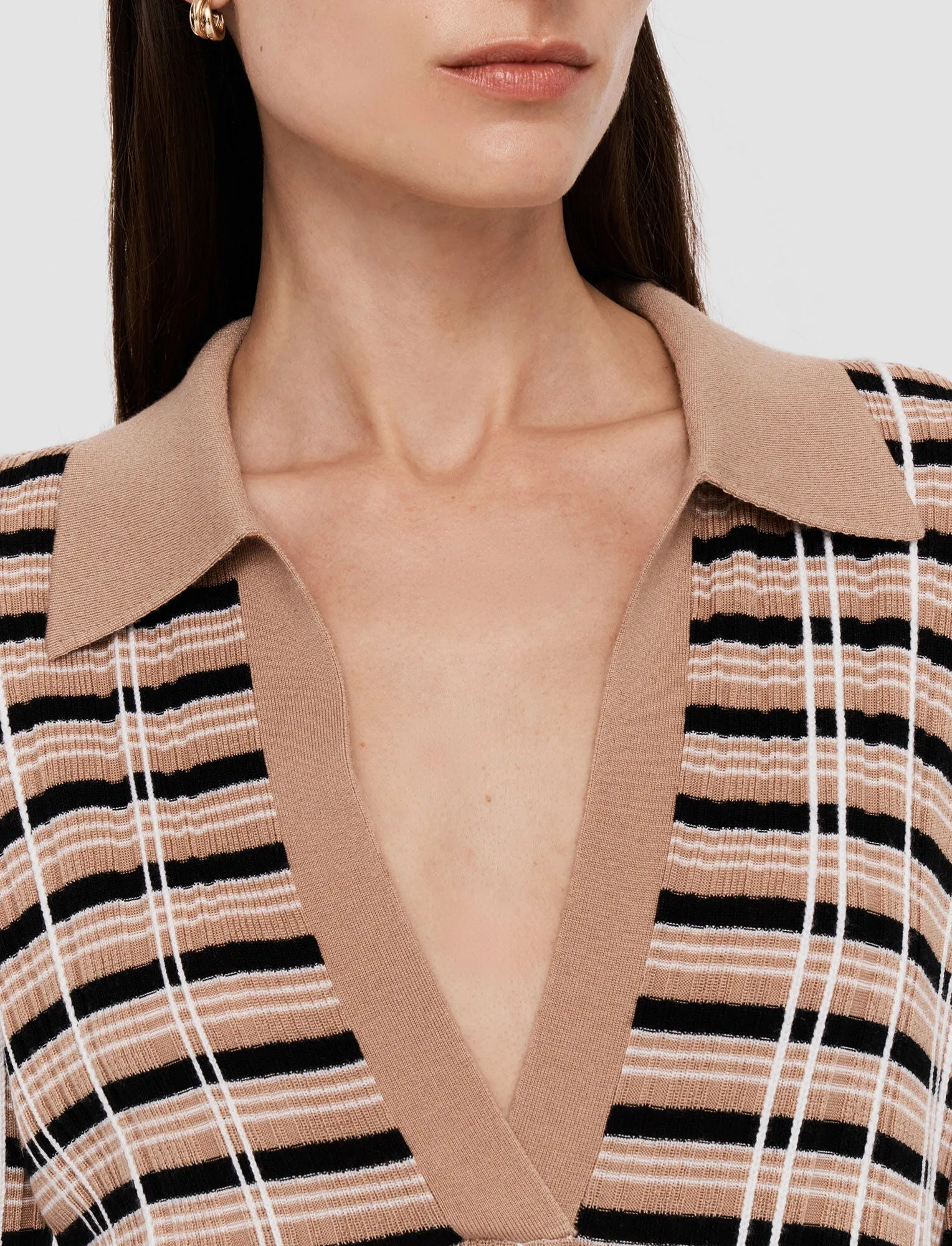 JOSEPH CHECK WOOL & SILK POLO TOP