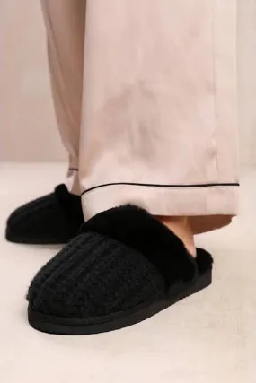 Knit Faux Fur Slippers