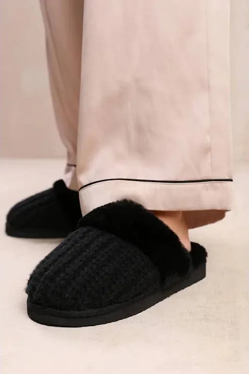 Knit Faux Fur Slippers