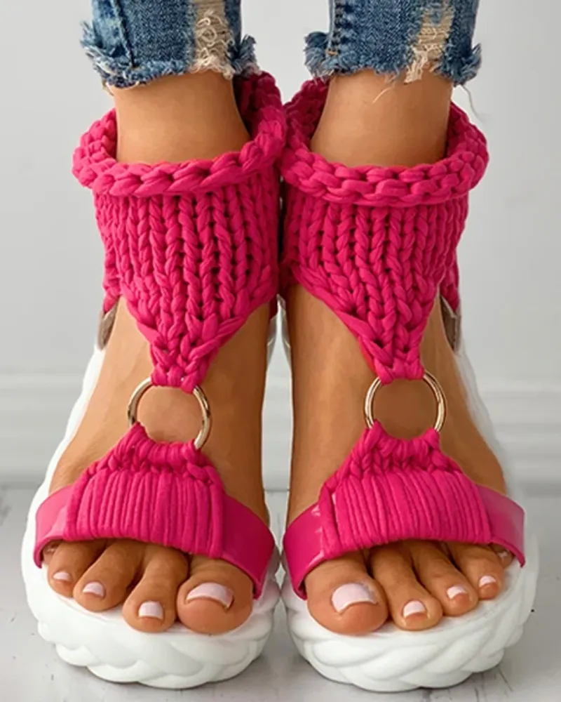 Knit Knots Platform Slippers