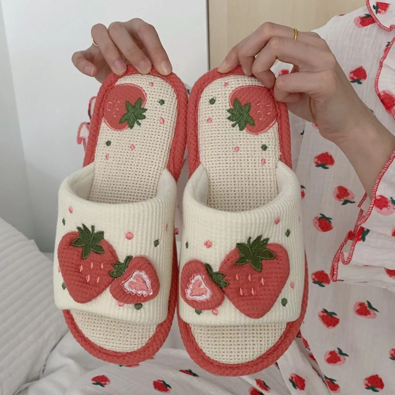 Knit Strawberry Slides