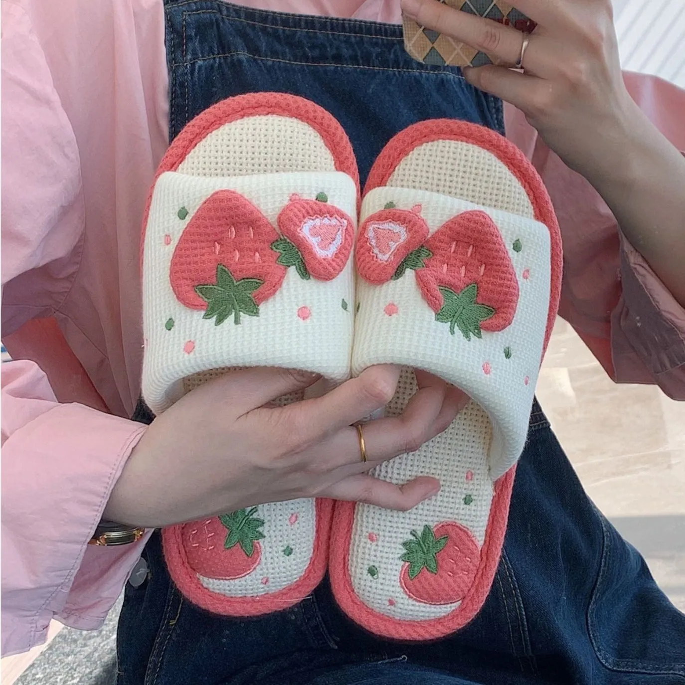 Knit Strawberry Slides