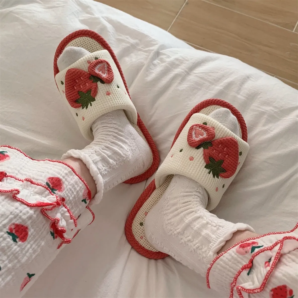 Knit Strawberry Slides