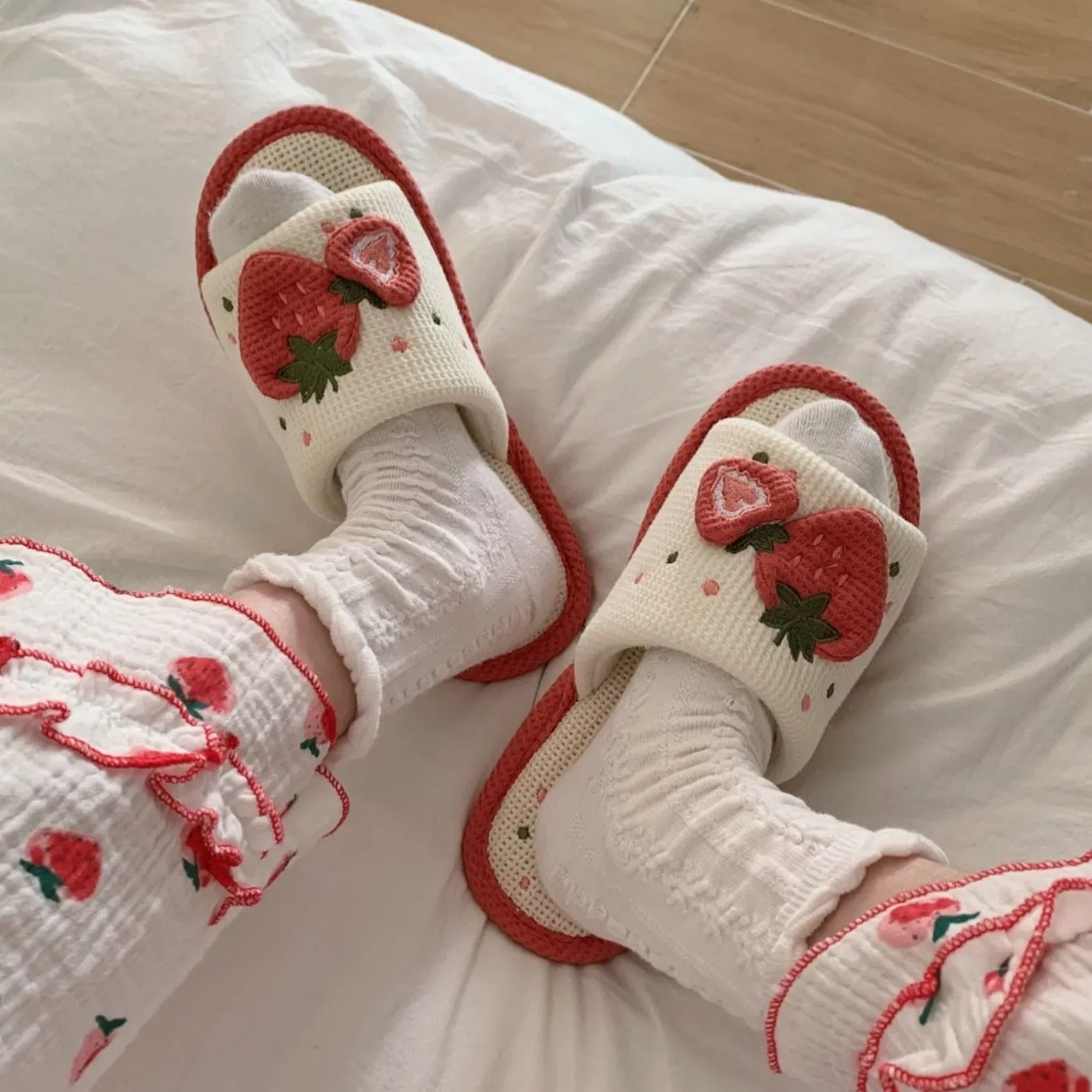 Knit Strawberry Slides