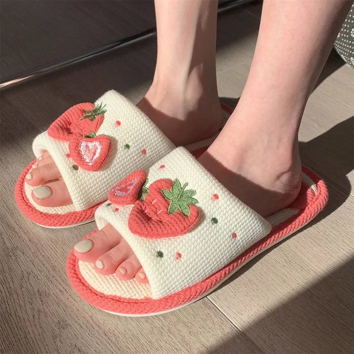 Knit Strawberry Slides