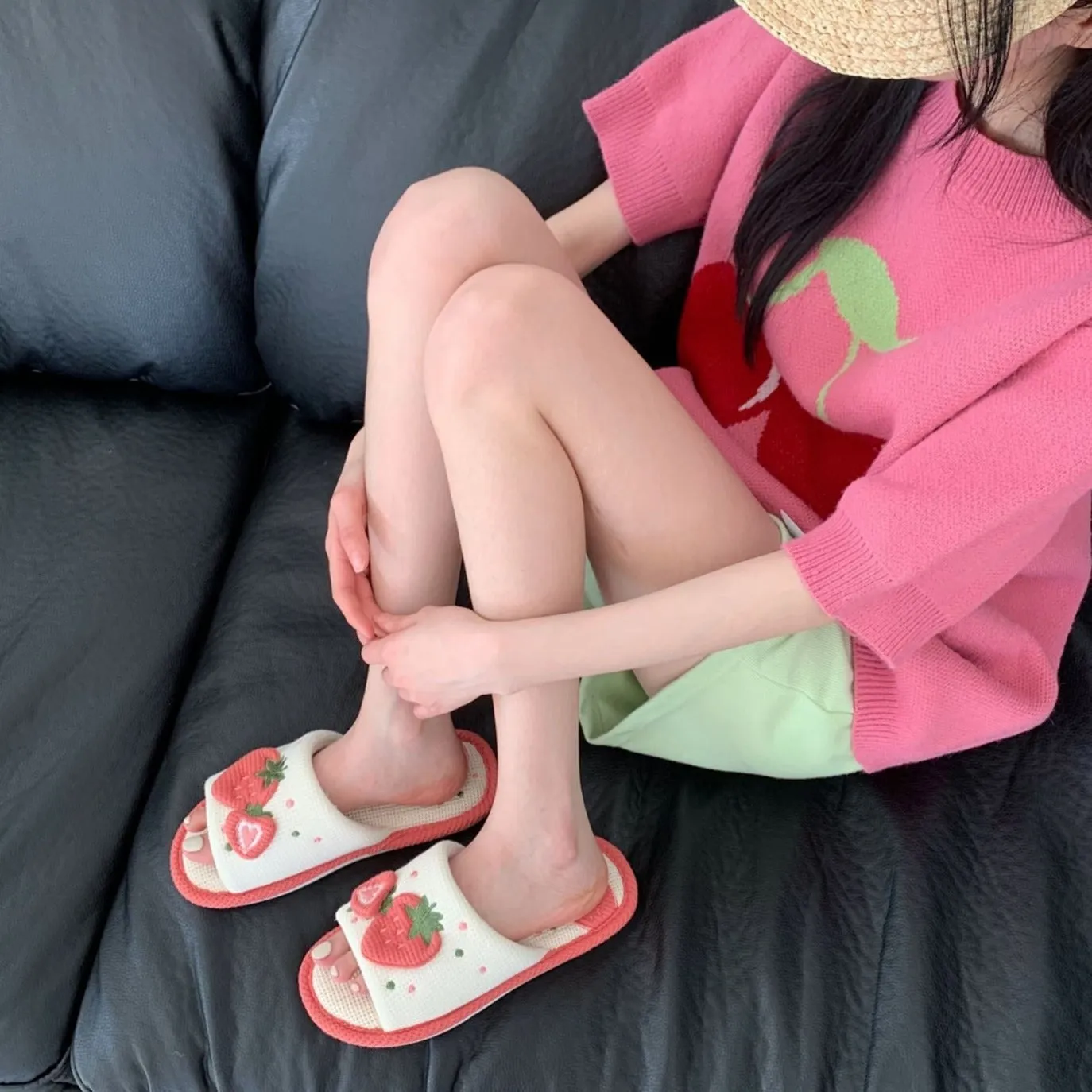 Knit Strawberry Slides