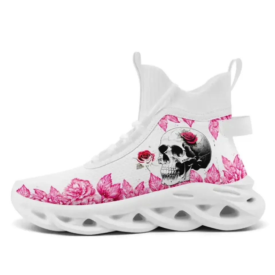 Luxury Gifts,Personalized Skull with Floral Sneakers, Custom Skeleton Shoes, Light-Weight Shoes, Glow at Night