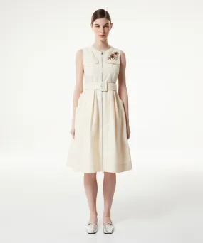Machka Belted Gabardine Dress Ecru