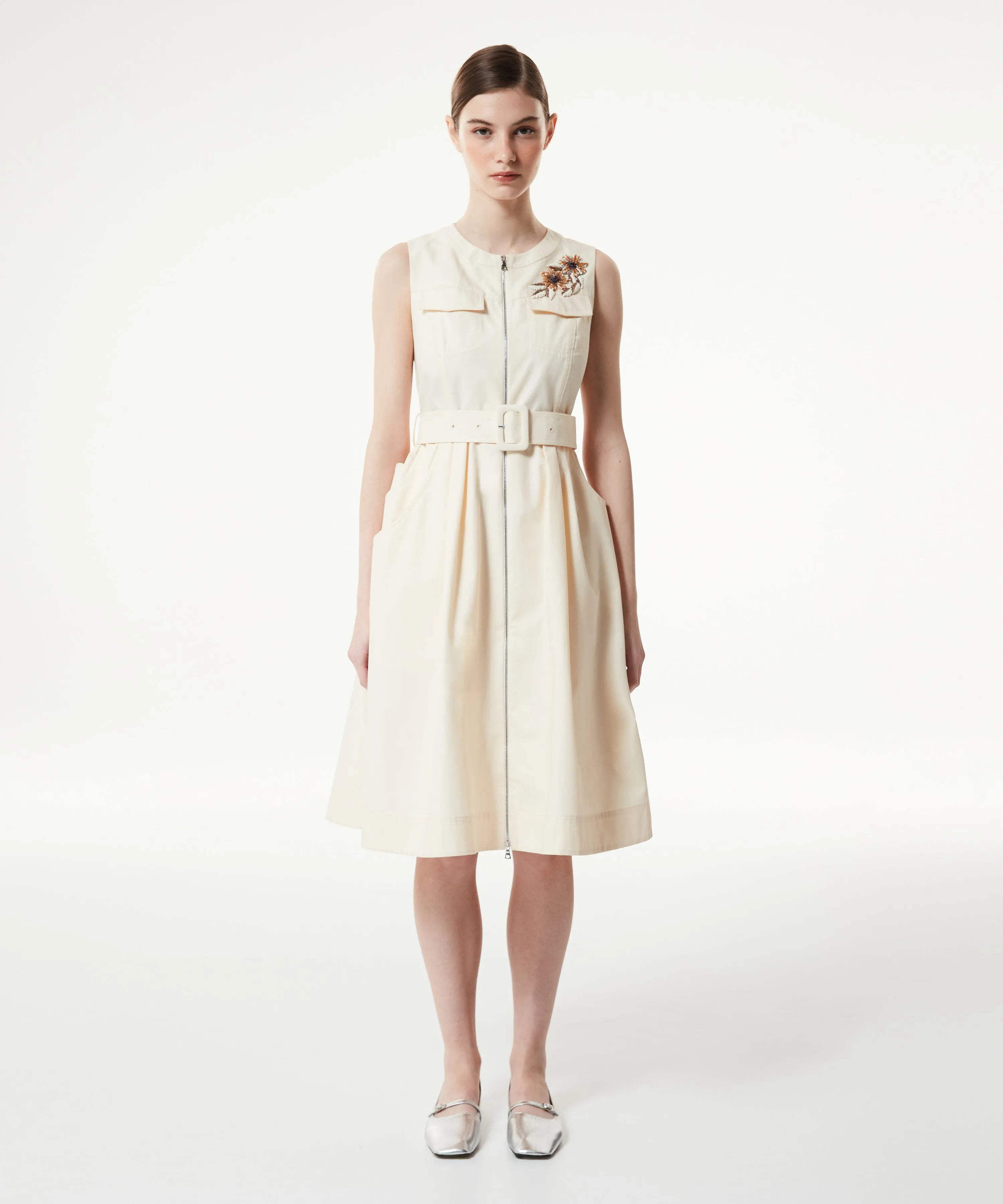 Machka Belted Gabardine Dress Ecru