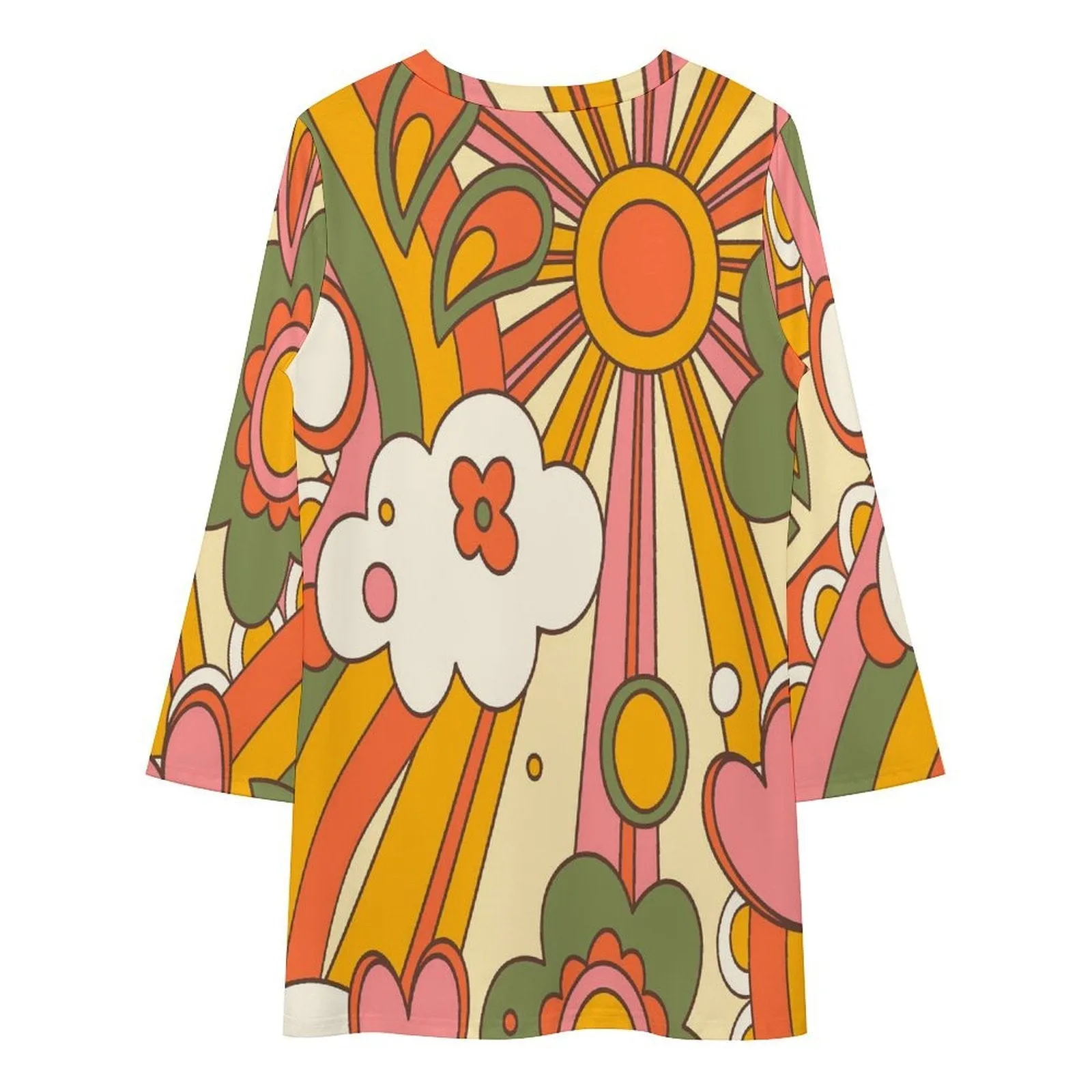 Mid Century Modern Sunshine Groovy Flower Power Long Sleeve T-Shirt Dress