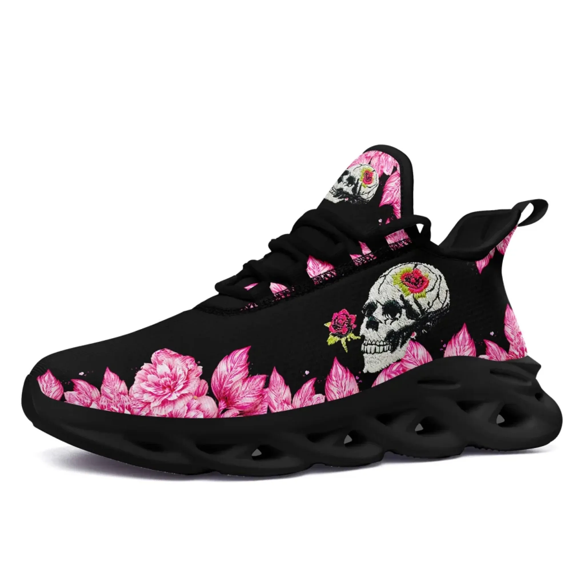 Personalized Gothic Fashion Sneakers, Custom Embroidery Skull Shoes, Comfortable and Lightweight Shoes