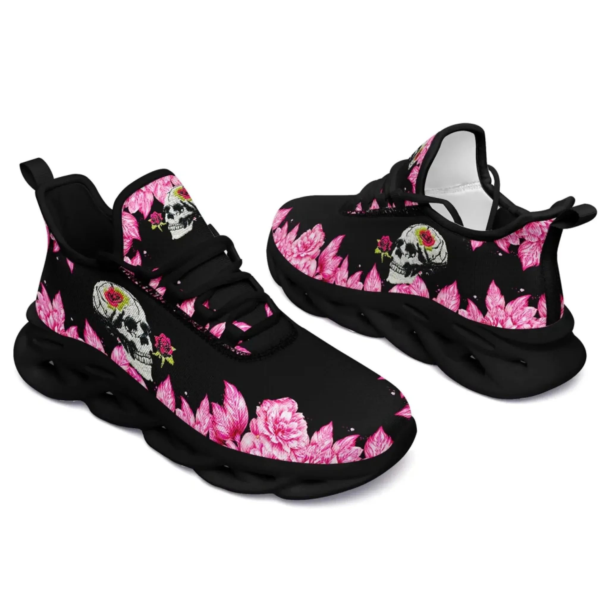 Personalized Gothic Fashion Sneakers, Custom Embroidery Skull Shoes, Comfortable and Lightweight Shoes