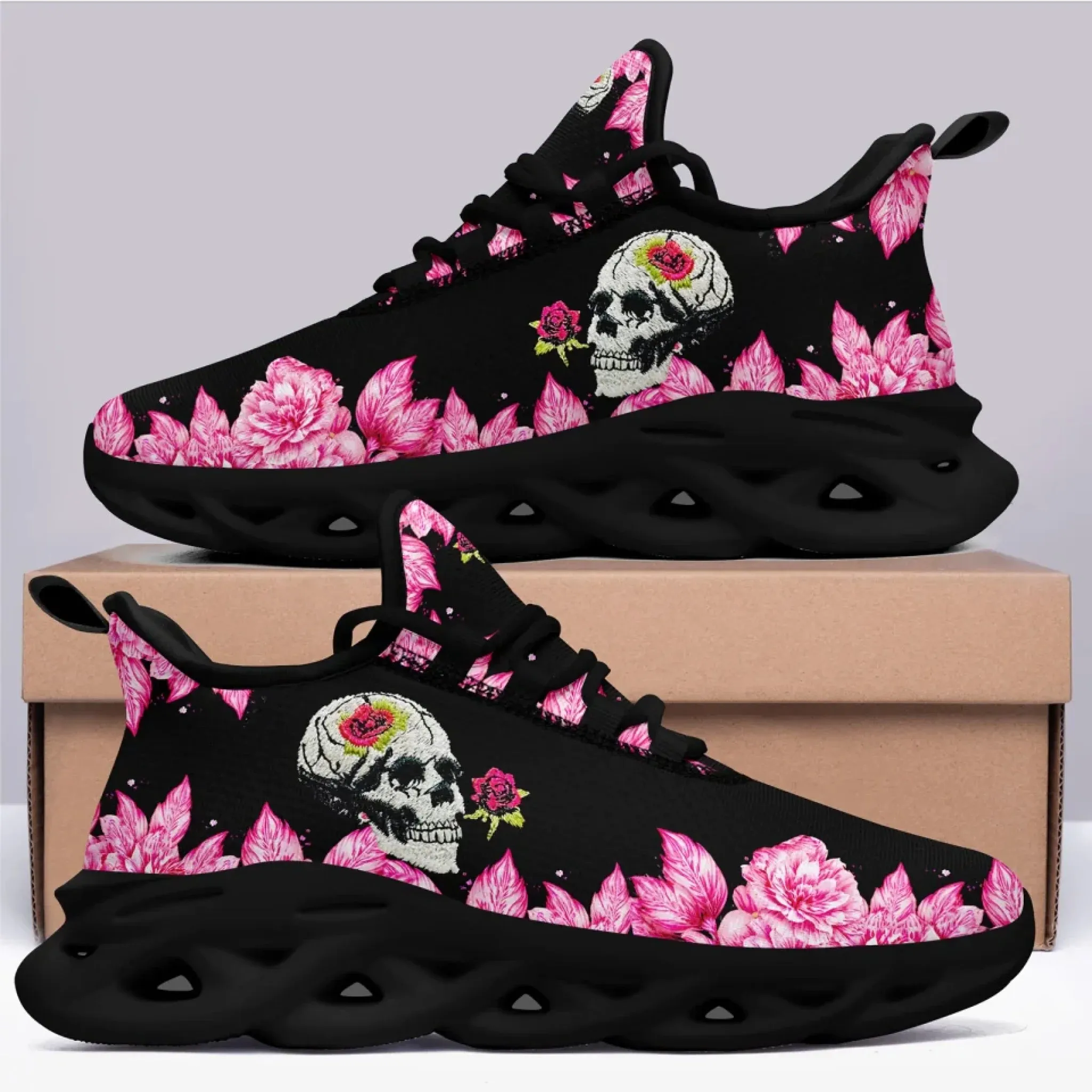 Personalized Gothic Fashion Sneakers, Custom Embroidery Skull Shoes, Comfortable and Lightweight Shoes