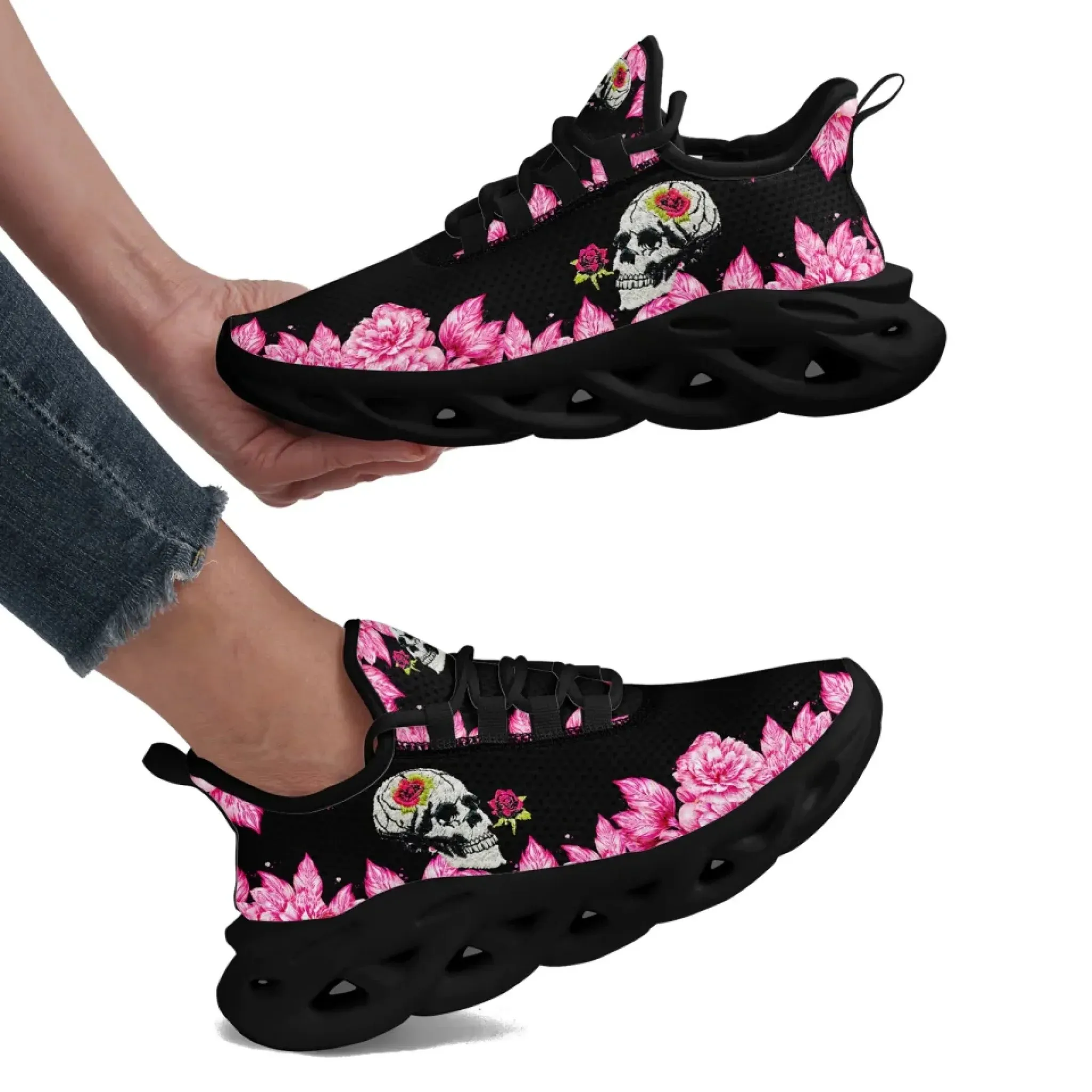Personalized Gothic Fashion Sneakers, Custom Embroidery Skull Shoes, Comfortable and Lightweight Shoes