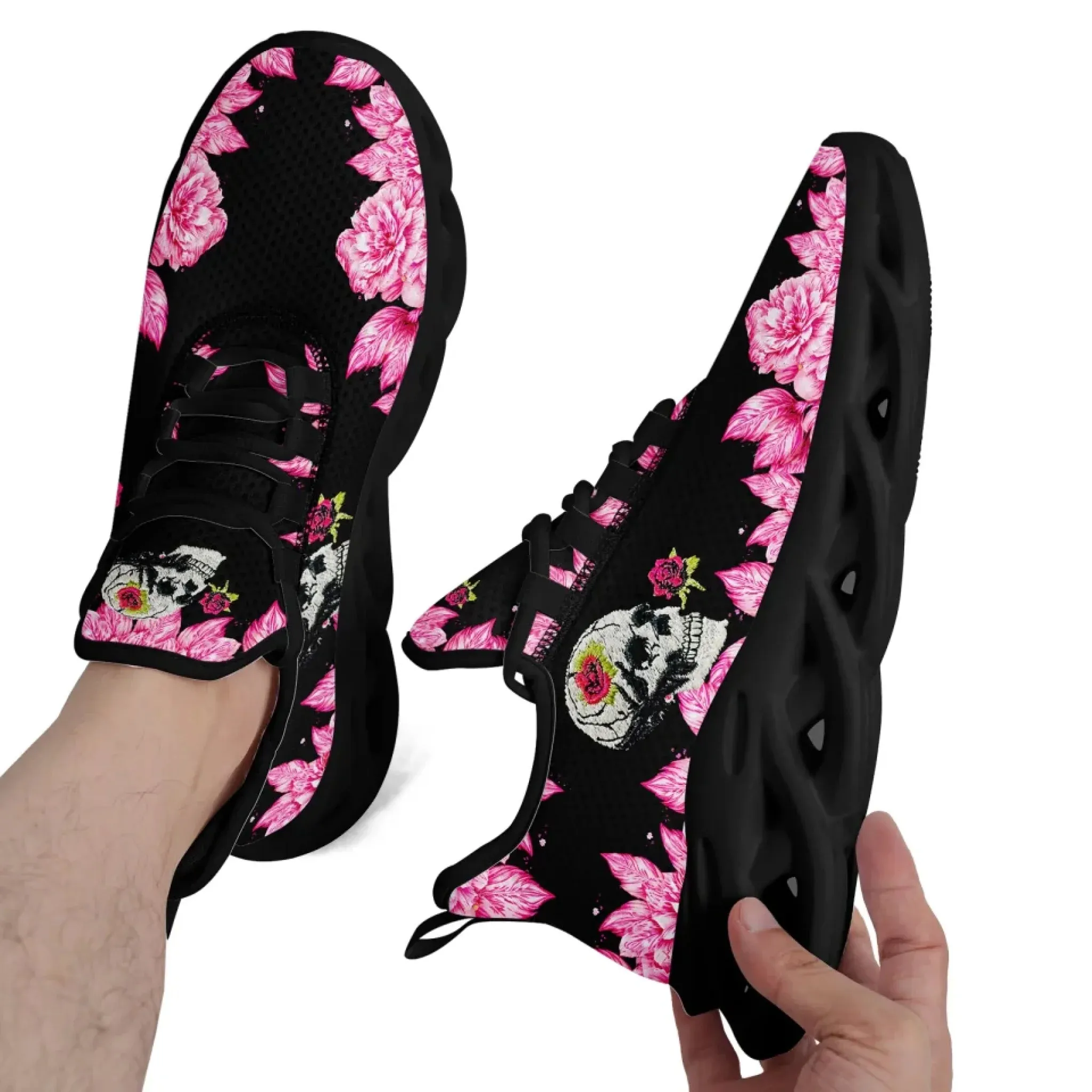 Personalized Gothic Fashion Sneakers, Custom Embroidery Skull Shoes, Comfortable and Lightweight Shoes