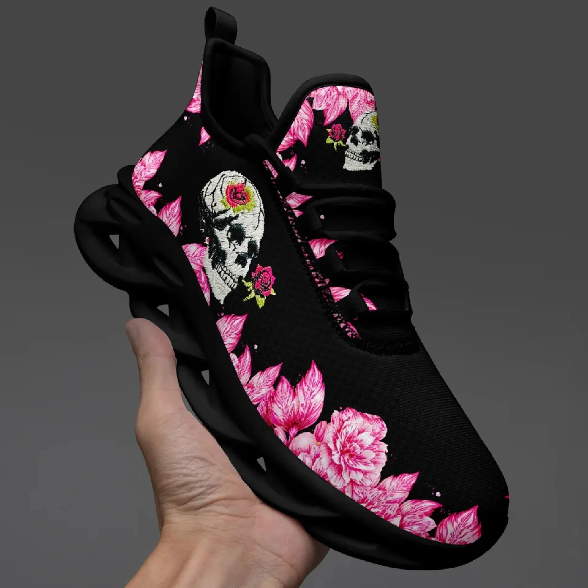 Personalized Gothic Fashion Sneakers, Custom Embroidery Skull Shoes, Comfortable and Lightweight Shoes
