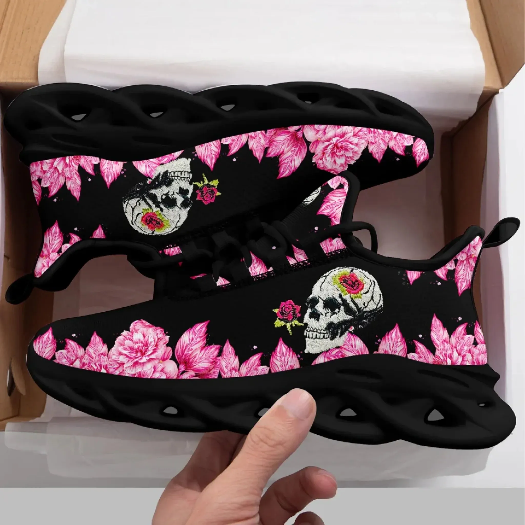 Personalized Gothic Fashion Sneakers, Custom Embroidery Skull Shoes, Comfortable and Lightweight Shoes