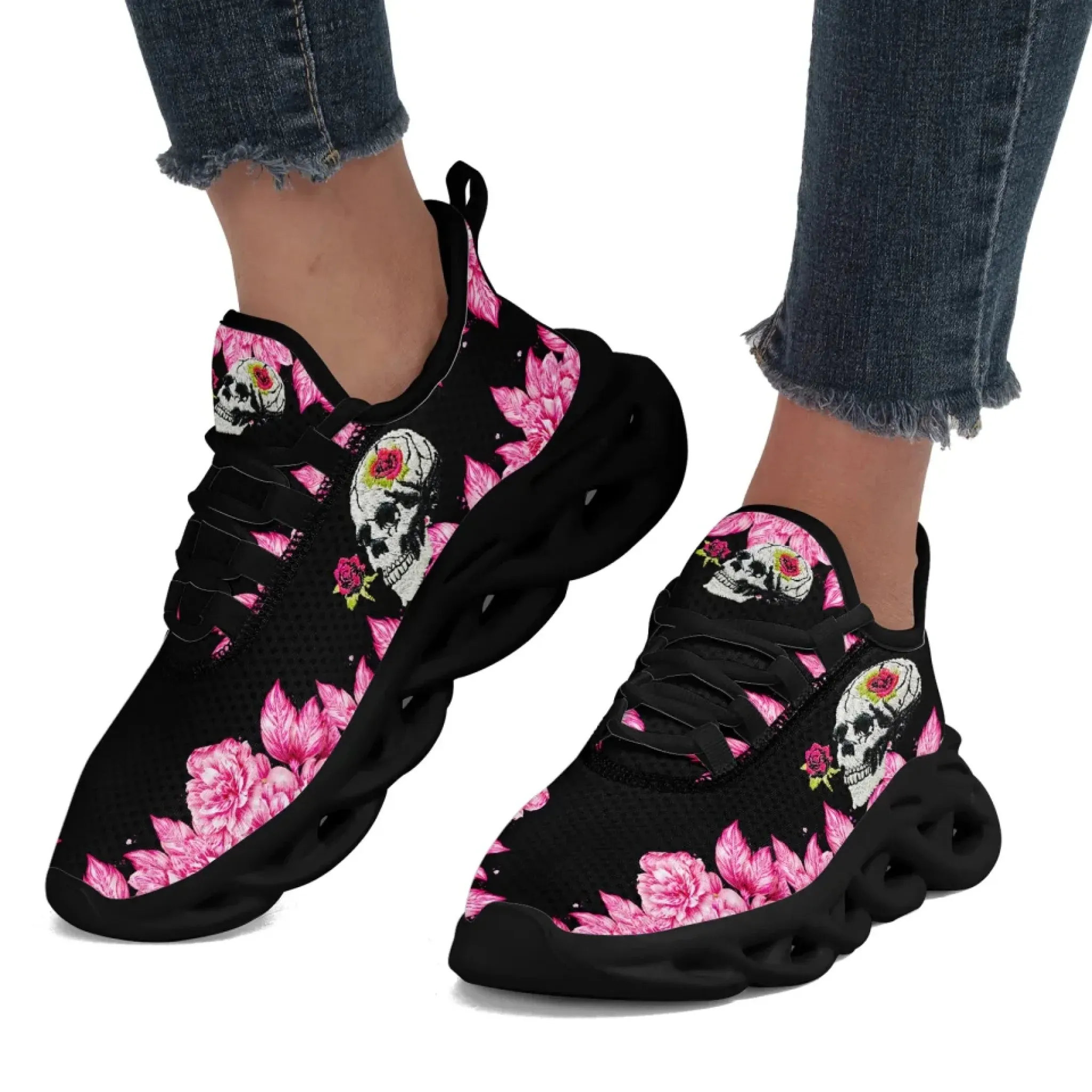 Personalized Gothic Fashion Sneakers, Custom Embroidery Skull Shoes, Comfortable and Lightweight Shoes