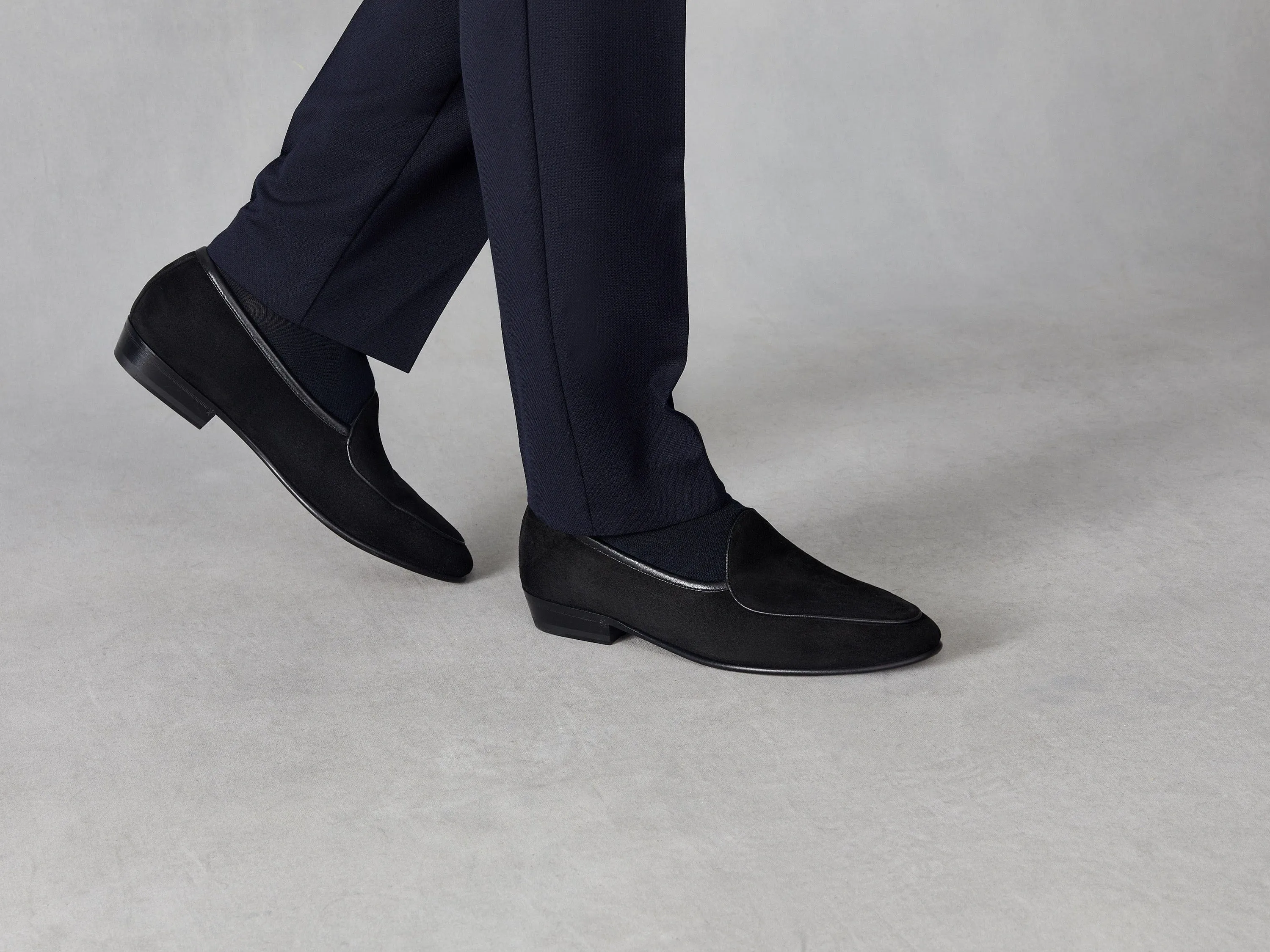Sagan Classic Loafers in Obsidian Black Asteria Suede with Leather Sole