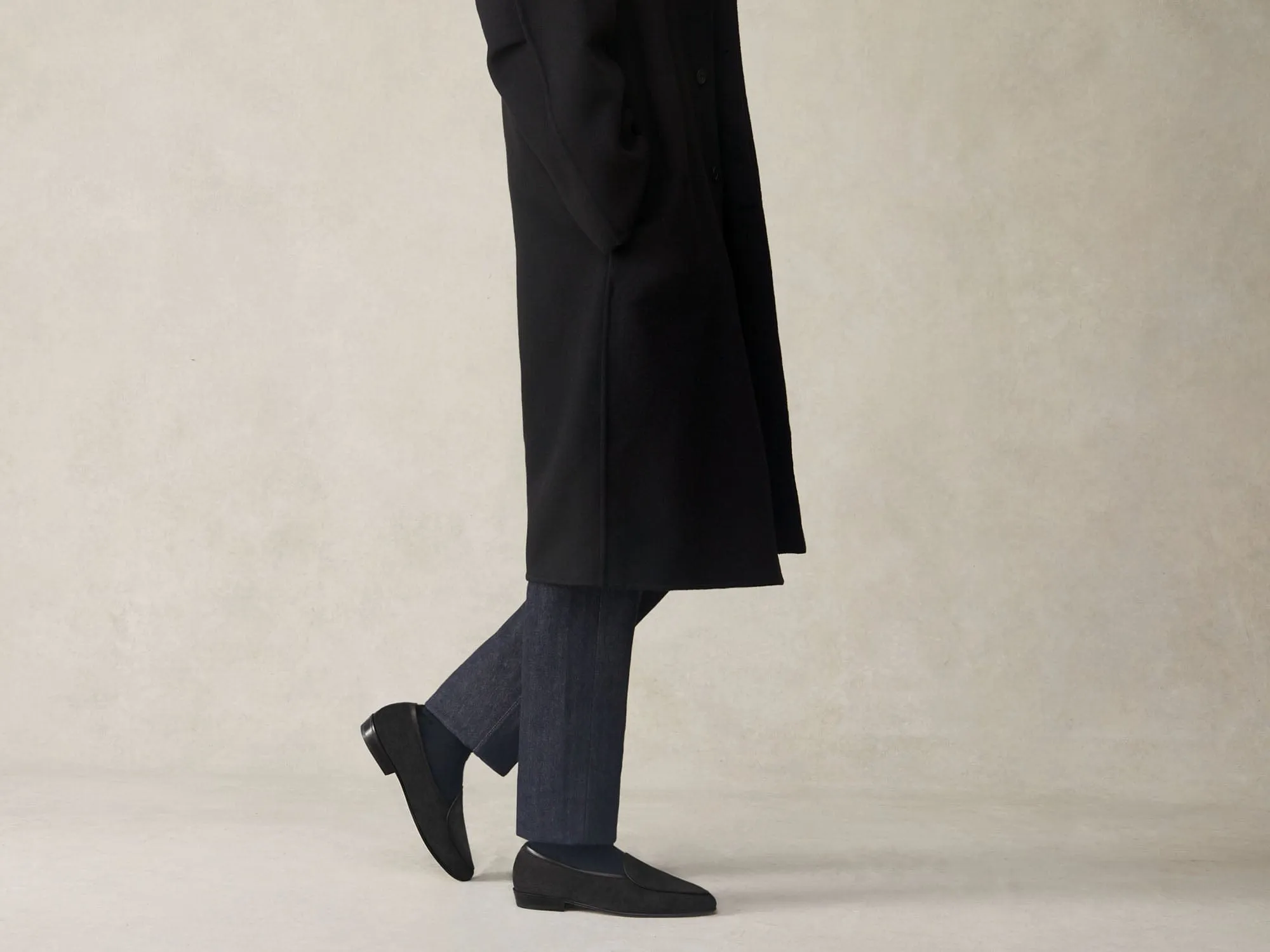 Sagan Classic Loafers in Obsidian Black Asteria Suede with Leather Sole