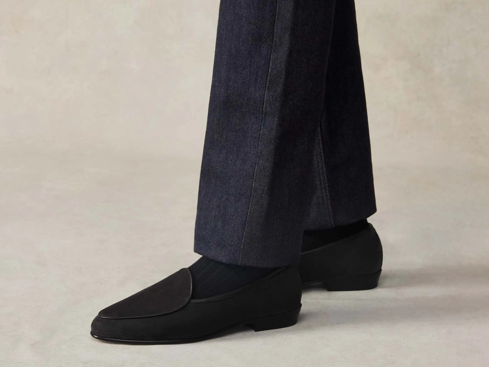 Sagan Classic Loafers in Obsidian Black Asteria Suede with Leather Sole