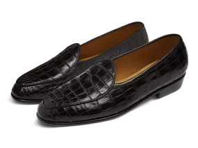 Sagan Classic Precious Leather Loafers in Obsidian Black Crocodile