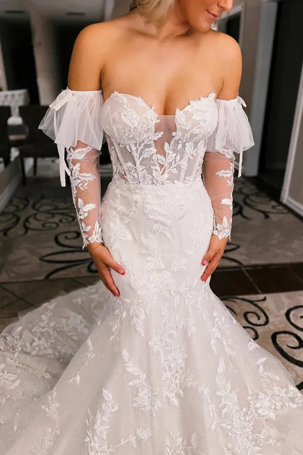Sweetheart Trumpet Ivory Wedding Dress Floral Wedding Dress TN399