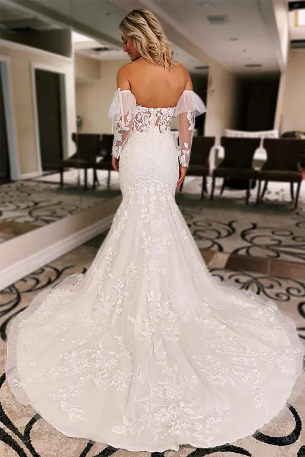 Sweetheart Trumpet Ivory Wedding Dress Floral Wedding Dress TN399
