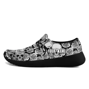 Unique Gift,Personalized Gothic Sneakers, Custom Skull with FlowerShoes, Canvas Loafer Shoes for Women and Men