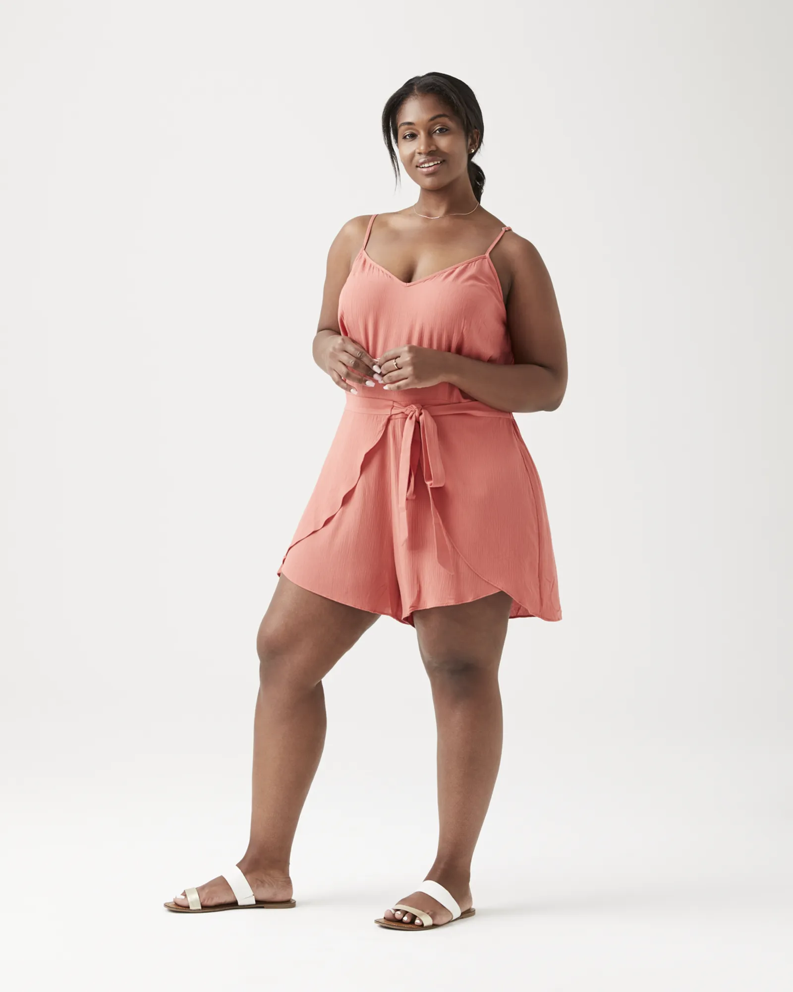 Vivian Tie Romper | Coral